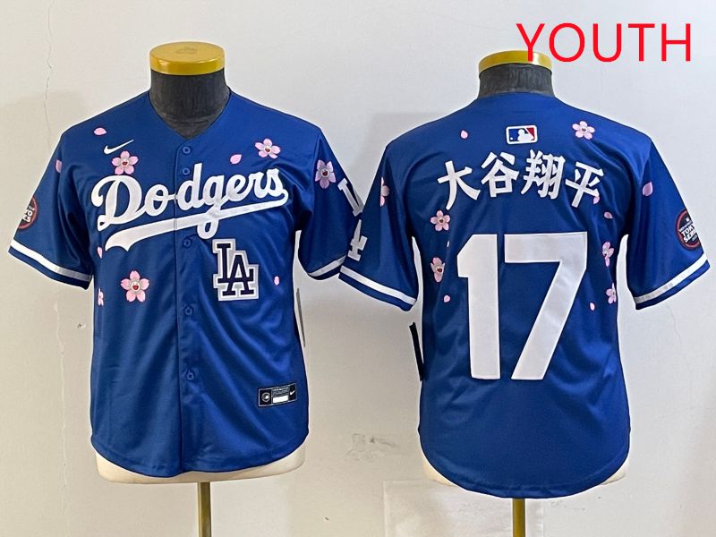 Youth Los Angeles Dodgers #17 Ohtani Blue Sakura Edition 2025 Nike MLB Jersey style 19